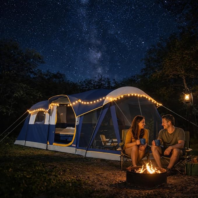 UNP Camping Tent 8 Person Waterproof Big Tunnel Tent with Screen PorchFamily Outdoor Large Tents for Camping 20' x 9' x 80in(H)