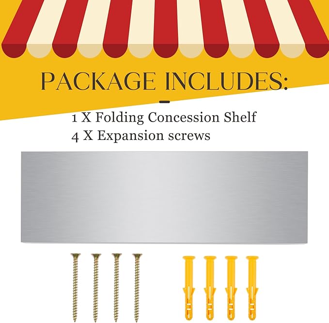 Stainless Steel Folding Shelf Wall Mounted Commercial Concession Serving Shelf for Food Truck Trailer Window Kitchen Restaurant Garage Utility Room(12x35)