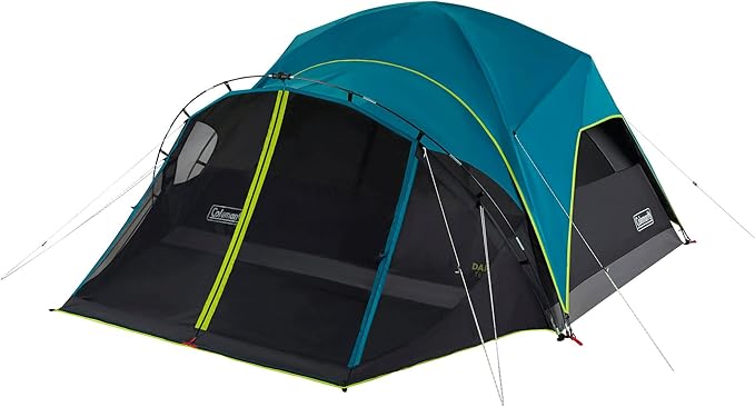 Coleman Carlsbad 4 Person Dark Room Dome Camping Tent with Screen Room E Ports Side Windows and WeatherTec System Teal Blue/Black