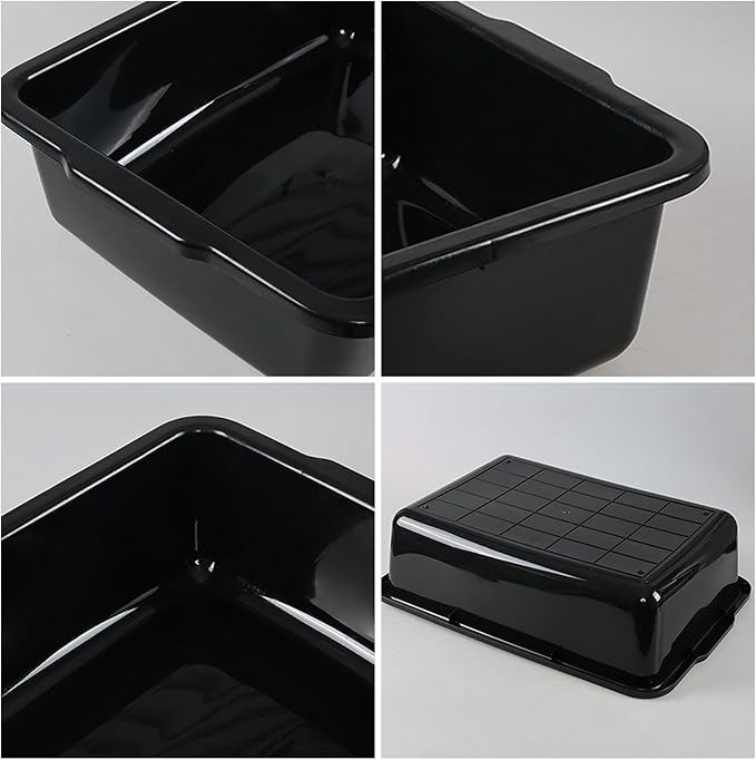 4 Pack 32 L Commercial Bus Tubs Large Rectangle Dishpan Wash Basin Tub Black