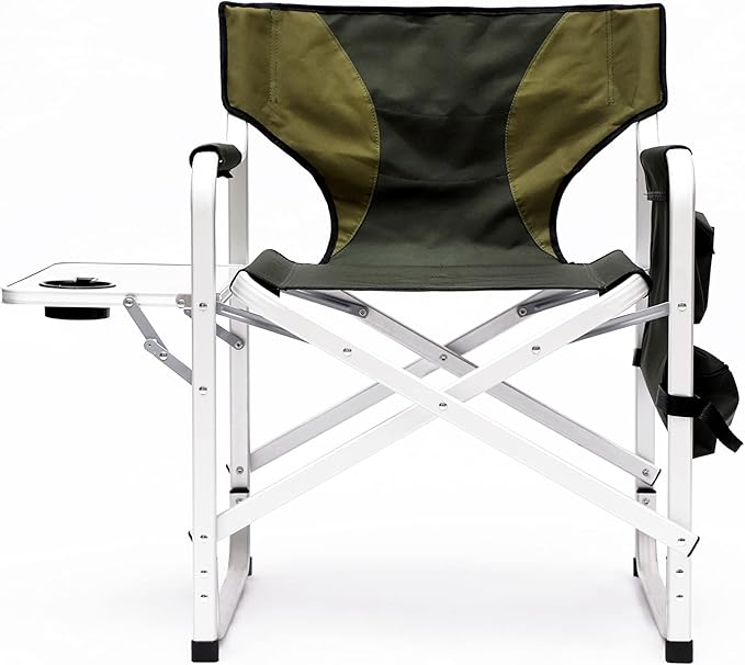 1-Piece Padded Folding Outdoor Chair with Side Table Lightweight Oversized Design for Camping Picnics and Fishing Green