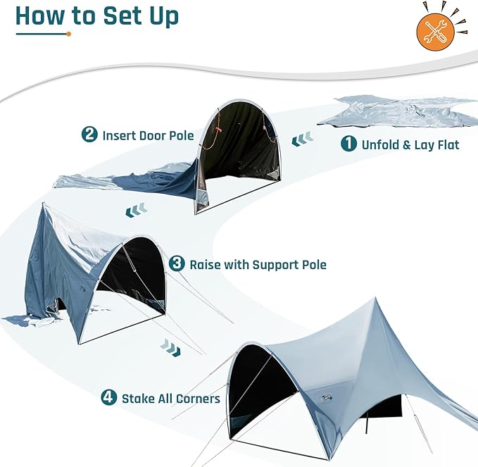 Large Blackout Camping Tarp with Poles Waterproof Shade Canopy Tent Tarp Sun Shade Shelter for Outdoor Camping Backyard Picnic - Included Guy Lines &amp Luminous Tent Stakes Gray