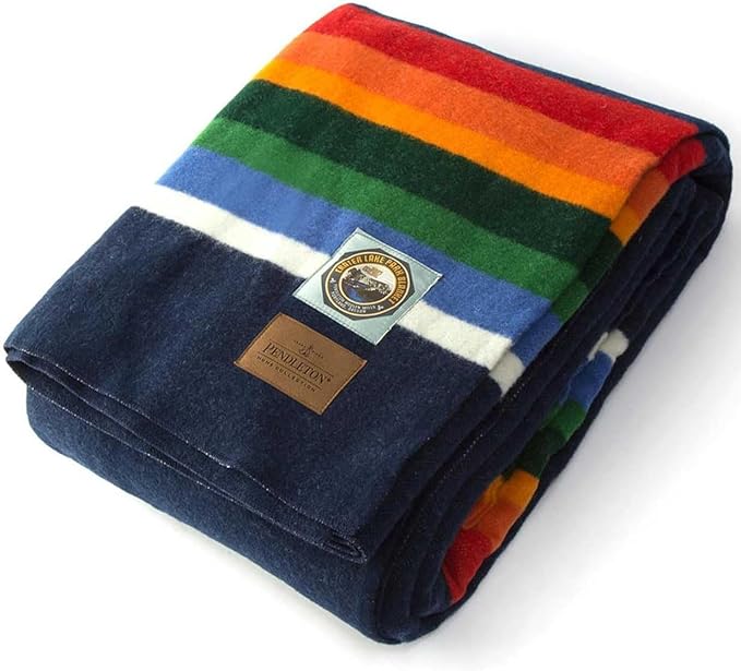Pendleton National Park Blanket Twin 60 x 90 - 100% Wool Soft and Durable Throw for Home &amp Outdoor Adventures Iconic Park Stripes Collectible Keepsake - Crater Lake Navy