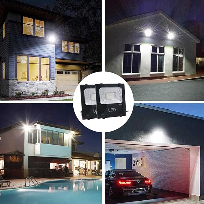HANNAHONG 10W 2 Pack LED Flood Light with ON/Off Switch Plug inCool WhiteSecurity/Work/Plant GrowIP66 WaterproofReflector Spot-Light PorchGaragePatioYardGarden