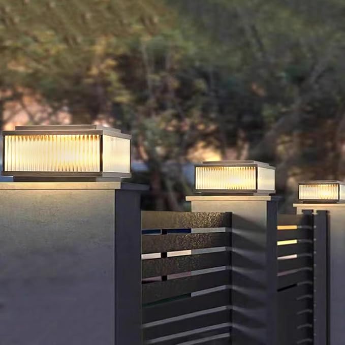 All Copper Steel Glass Outdoor Post lights Waterproof Pillar Light Vintage Patio Lawn Column Lampoutdoor column lightsDeck Lights Lantern Fence Lamp Fixture E26 Base (Electricity 12X12IN)