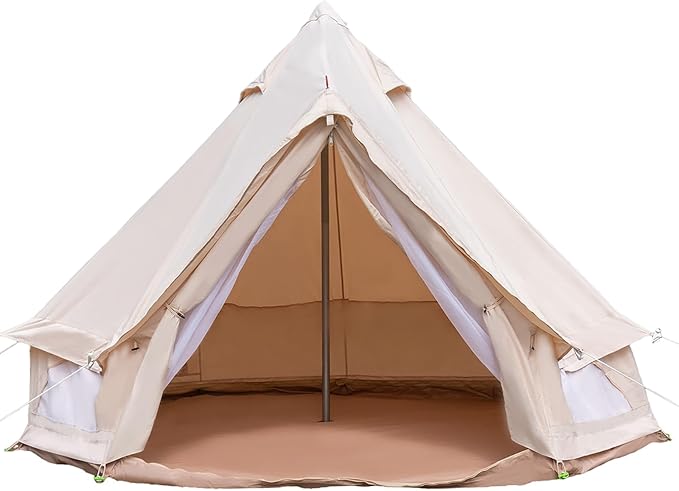 Bell Tent Yurt Tents with Carrying Bag 4 Seasons Waterproof Tent 6.5ft Sturdy Center Rod for Camping 100% Cotton Glamping Tents Breathable Holds up to 2 People
