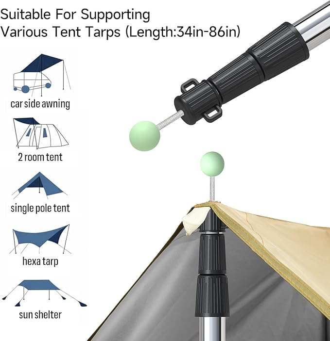 SANLIKE Stainless Steel Telescoping Tarp Poles 34-86.6 Heavy Duty Waterproof 22mm Thick 2.97 lbs for Canopy Awning Sun Shelter Backpacking Hiking Camping