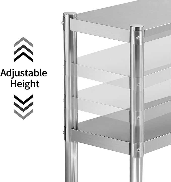 Stainless Steel Double Overshelf 36''L x 12''W Commercial 2 Tier Overshelf Height Adjustable Overshelf for Prep Work Table in Kitchen Restaurant
