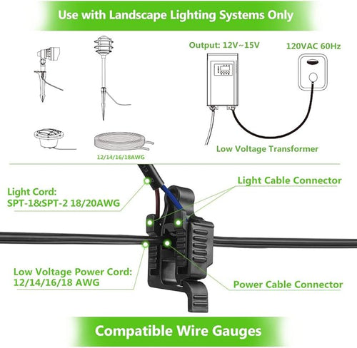 16 Pack Low Voltage Landscape Light Wire Connectors 12-18 Gauge Cable Splice Connector for Outdoor Path Lights Spotlights In-ground Lights Easy Installation UL Listed