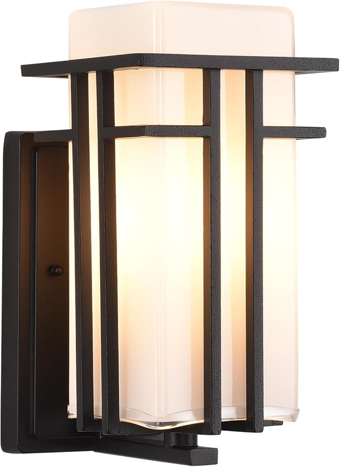 Outdoor Wall Sconce Waterproof Exterior Lights Wall Mount Anit-Rust Outdoor Wall Lantern with Rectangle White Glass Modren Black Exterior Wall Light for Front Door Patio Garage Entryway