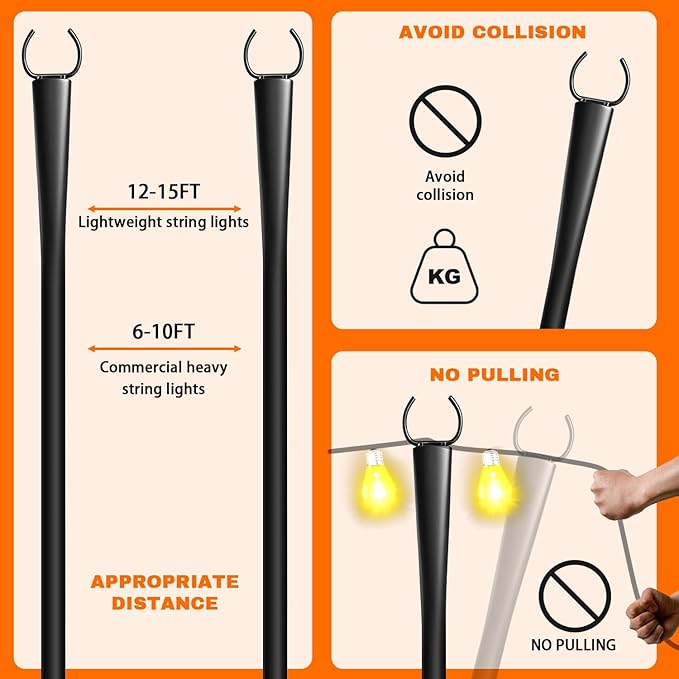 4 Pack 10Ft String Light Poles Metal Poles with Fork for Outside LightsOutdoor Metal Light Stand with Fence Brackets Hanging Lights for Garden Patio Wedding Backyard