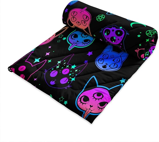 Axolotl Neon Cat Camping BlanketGhost Trippy Cat Packable Outdoor BlanketStar Moon Lightweight Warm Printed BlanketFunny Cat Halloween Waterproof Travel Blanket for CampingTravelStadiumHiking