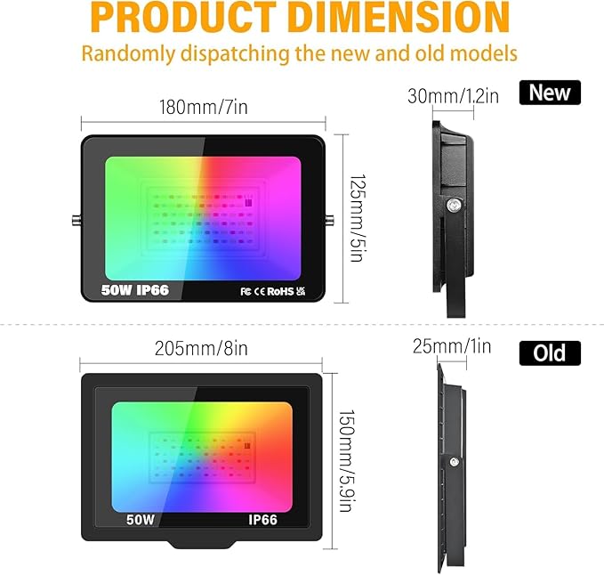 LED Flood Light Outdoor 50W 500W Equivalent RGB Color Changing Floodlight with Remote 16 Colour Changing IP66 Waterproof Control for Garden Party Stage Landscape (4 Pack)