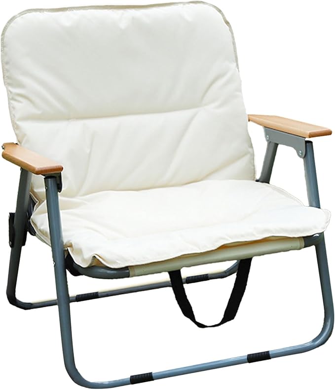 Folding Camping Chair with Seat Cushion Outdoor Foldable Seat Beach Chair Portable Camp Chair for Indoor Patio Travel Picnic Sports Khaki