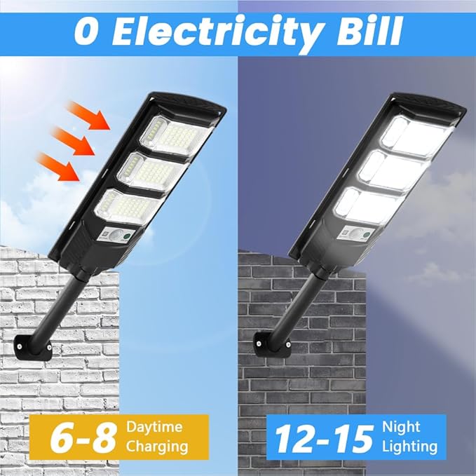 Solar Street Lights Outdoor 2 Pack 6500K Wide Angle LED Solar Flood Lights with Motion Sensor &amp Remote Dusk to Dawn Wall Mount Waterproof Street Light for Yard Parking Area Lighting