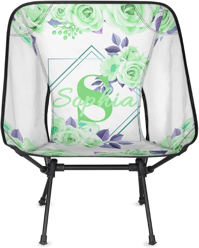 Camping Chair Personalized Backpacking Chair Lightweight Portable Folding Customized Name Chairs for Beach Sport Hiking (Light Green)
