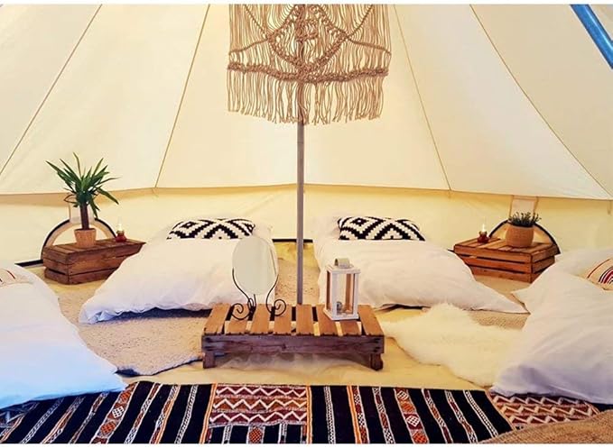 PlayDo Waterproof 4 Season Cotton Canvas Hot Tent Bell Wall Tent Yurt Tent with Stove Jack Hole for Outdoor Family Camping