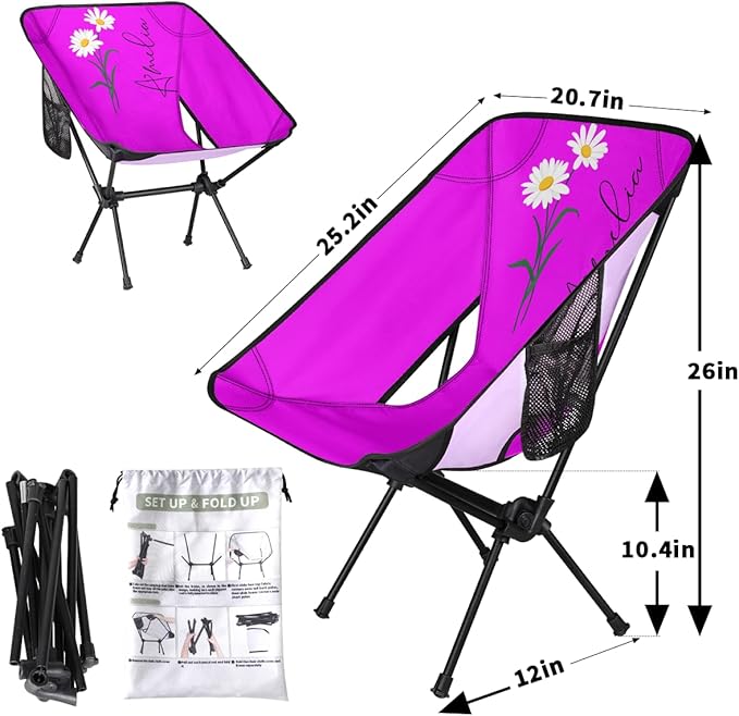 Personalized Camping Chair with Name &amp Birth Flower Custom Portable Backpacking Chair for Women Customized Lightweight Folding Compact Hiking Camp Chairs Gifts