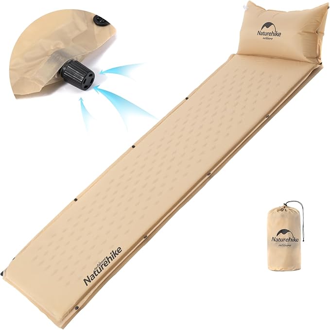 Naturehike Self-Inflating Sleeping Pad Ultralight Memory Foam Camping Pad with Pillow Fast Inflating Patchwork Sleeping Pad for Camping Hiking RV Camping with Storage Bag Single Pottery Yellow
