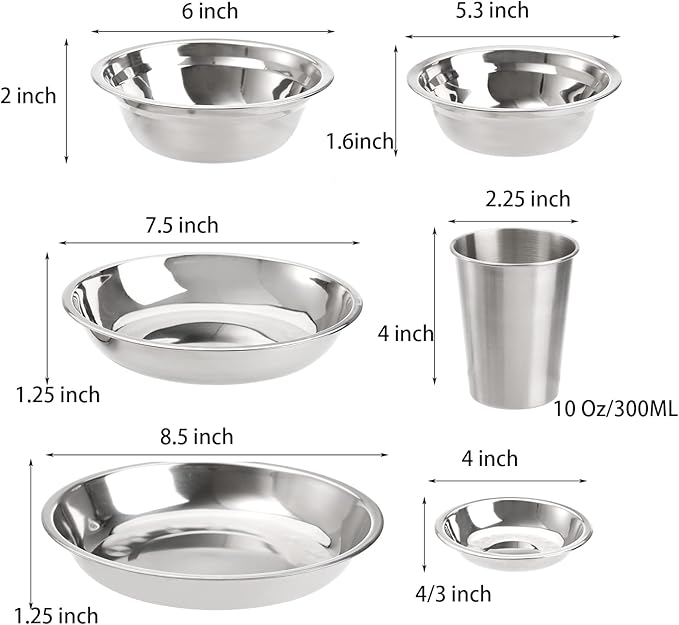 TOPZEA Set of 26 Stainless Steel Camping Plates and Bowls Camping Mess Kits Camping Dish Set Tableware Includes Plates Bowl Cups Stainless Steel Dinnerware for Camping Hiking Travel Picnic