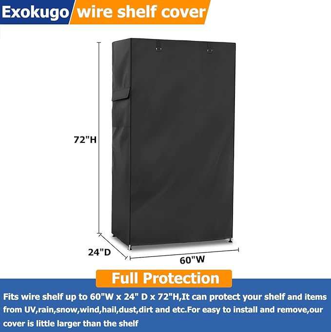 Wire Shelf Cover600D Heavy Duty 100% Waterproof Shelf Covers for Wire ShelvingOutdoor Storage Shelves Cover for Metal Rack60 W x 24 D x 72 HBlack