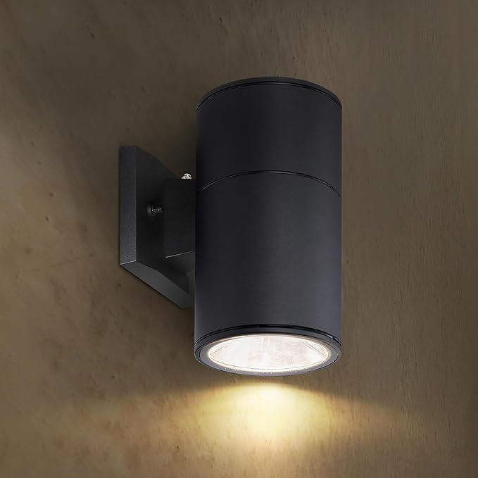 ASD 1 Light Dusk to Dawn LED Outdoor Wall Light Fixture | 9W 1000LM 3000K-5000K 120V Cylinder Up Down Lights | Waterproof Exterior Wall Sconce | Front Door Porch Patio | Black ETL