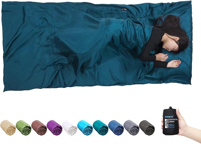 Browint Silk Sleeping Bag Liner Silk Sleep Sack Extra Wide 87x43 Lightweight Travel Sheet for Hotels More Colors for Option Reinforced Gussets