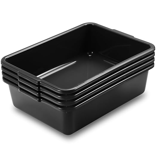 Commercial Bus Tubs/Dishwashing Tubs 13L Plastic Restaurant Basin Utility Tub/Tote Box Set of 4 Black