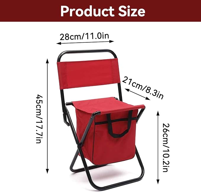 Folding Fishing Chair Portable Foldable Leisure Back Chair with Bag for Outdoor Camping Fishing Hiking Backpacking (Red)