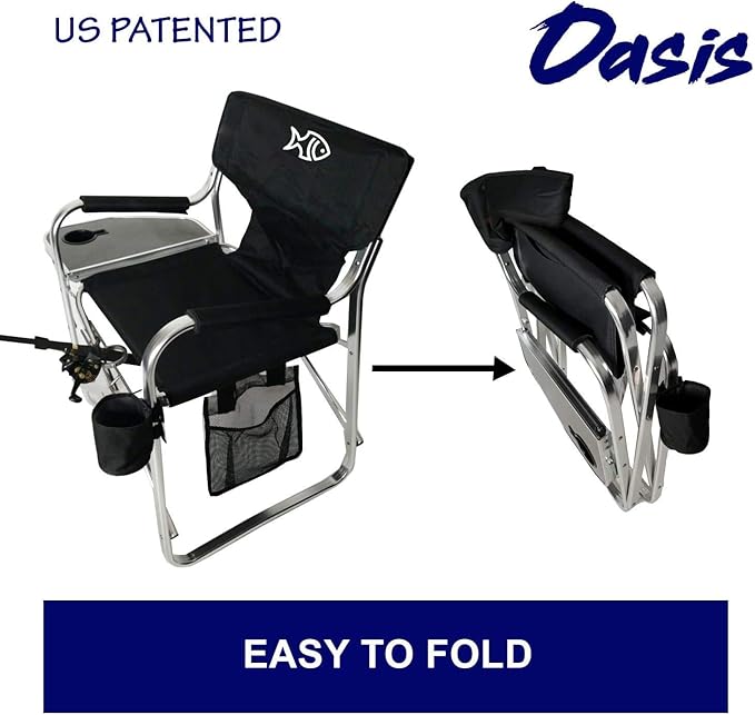 Oasis Premium Director Fishing Chair with Rod Holder - Folding Aluminum Chair