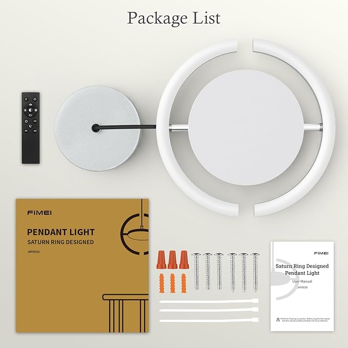 FIMEI LED Saturn Pendant Lights 3000-6000K Dimmable Adjustable Hanging Chandelier Saturn Ring Design for Dining Room Kitchen Island Entryway Bedroom Foyer Black (Gray 1)