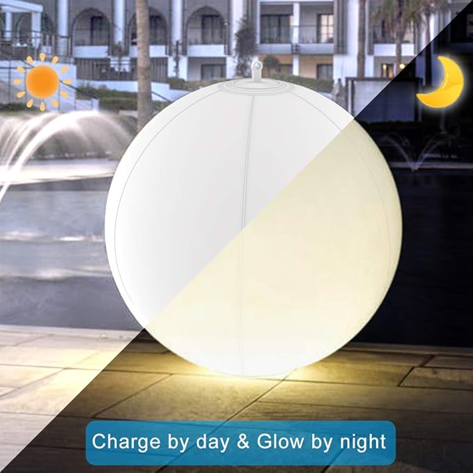 Rukars Floating Ball Pool Light Solar Powered 4 PCS 14 Inch Inflatable Hangable IP68 Waterproof Rechargeable Color Changing Led Glow Globe Pool