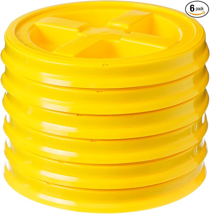 Gamma Seal Lids for 3.5 5 6 and 7 Gallon Buckets – Pack of 6 Yellow Gamma Lids – Food Grade BPA Free Reusable Lids Made in USA