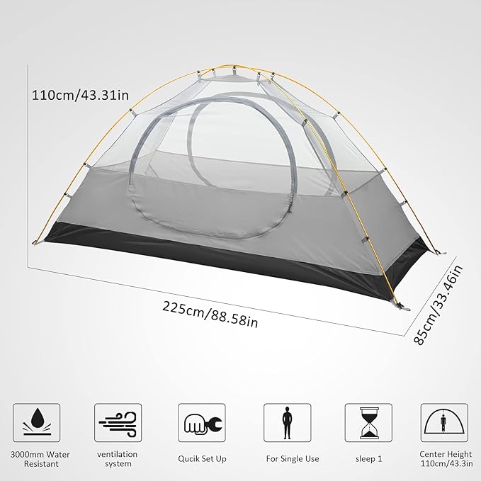 Bessport Camping Tent 1/2 Person Tent Waterproof Two Doors Backpacking Tent Easy Setup Lightweight for Outdoor Hiking Mountaineering Travel
