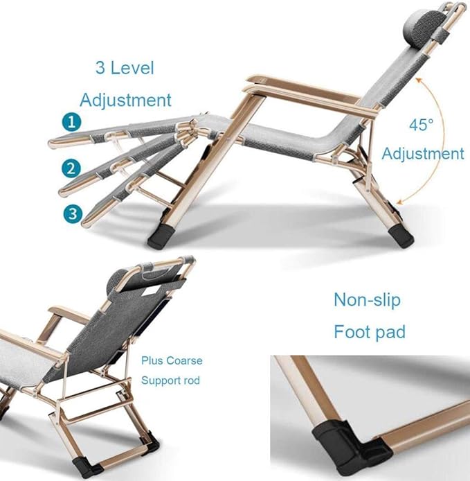 Lounge Outdoor Reclining Sun Lounger Chair with Cushions and Footrest Padded Design for Garden Pool Beach and Camping Folding Sunlounger Deck Chair in Gray Color Comfortable and Stylish Choi ()