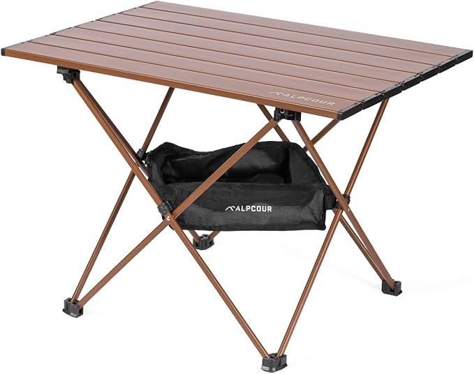 Alpcour Portable Camping Table – Lightweight Compact Folding Side Table in a Bag with Aluminum Top &amp Heavy Duty Hinge for Easy Travel &amp Storage – Great for Outdoor BBQ Backpacking Tailgate