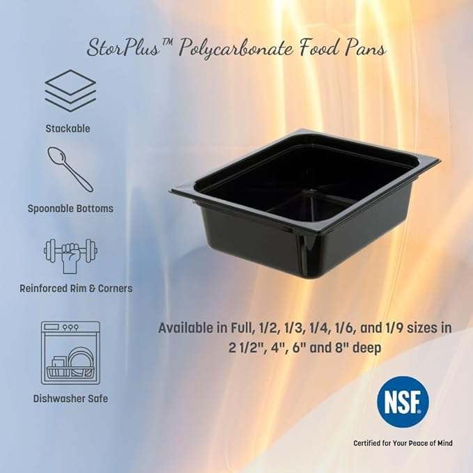 Carlisle FoodService Products Storplus Food Storage Container Food Pan Chafing Pan for Catering Buffets Restaurants Polycarbonate (Pc) 1/9 Size 4 Inches Deep Black (Pack of 6)