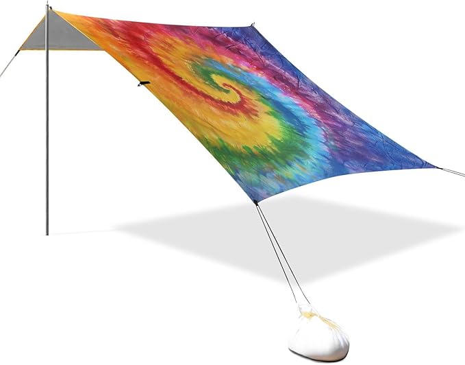 ALAZA Swirl Tie Dye Rainbow Color Beach Tent Sun Shelter UPF50+ Protection Beach Shade Canopy w/ 4 Sandbags for Outdoor Camping Fishing Backyard Fun Picnic 10x9 ft