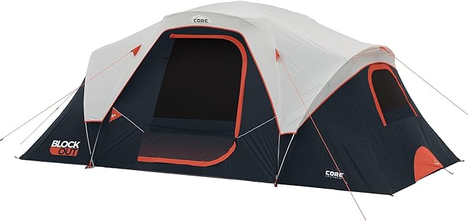 CORE Blackout 6 Person &amp 9 Person Dome Tent | Best Car Camping Outdoor Family Camp Tent | Included Storage Pockets for Camping Accessories | Portable Tent for Camping with Carry Bag