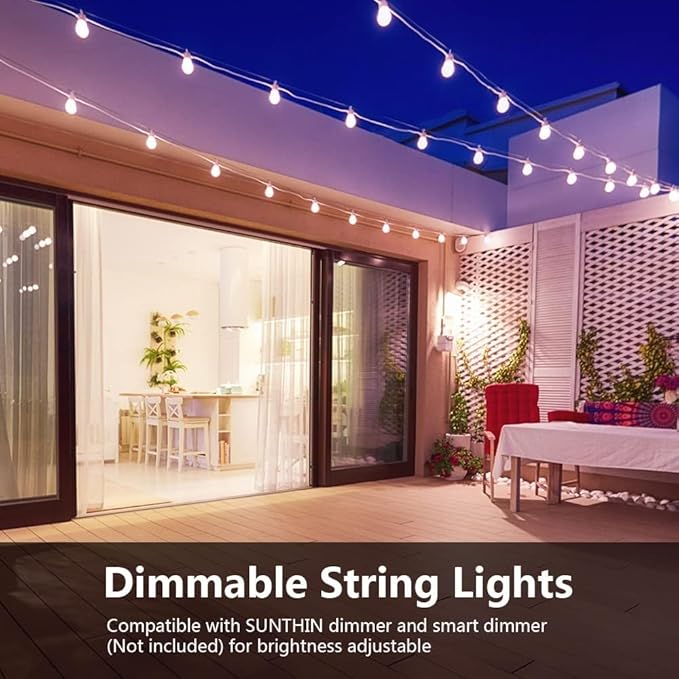 SUNTHIN White String Lights 48ft White Outdoor Lights with 16 1W Shatterproof LED Bulbs for Patio Garden Backyard Porch Cafe Deck Wedding Party