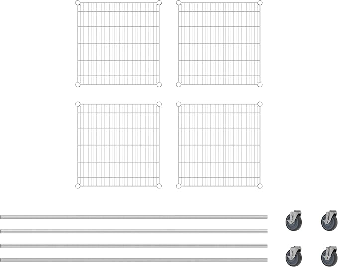 Commercial NSF Listed Chrome Mobile Wire Shelving Kit 24 x 24 x 80 with 4 Shelves Perfect for Warehouse Walk-in Refrigerator Freezer Grocery Store Restaurant Dishroom
