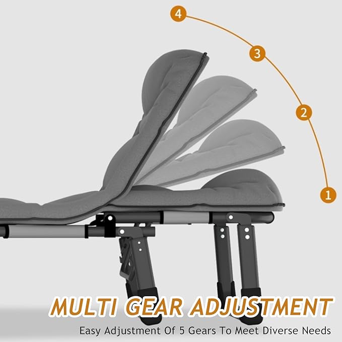 Folding Reclining Lounge Chair Office Rest Bed 4 Gears Adjustable Backrest Portable Camping Cot Sleeping Cots Bed for Outdoor Pool Beach Patio Travel Nap(L74.8 x W 27.5 x H 11.8 Pink)