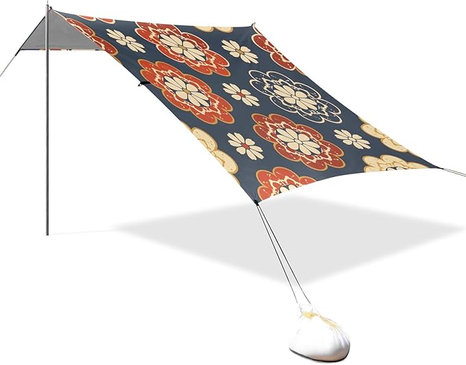 Flower Pattern Camping Sun Shelter Beach Tent Portable Beach Sun Shade Outdoor Canopy for Camping Trips Fishing Picnic