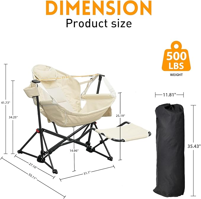 Hammock Camping Chair with Leg RestLightweight Portable Outdoor Chair for Camping and Hiking Supports 350lbsKhaki