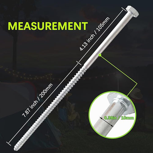12pcs 3/8 x 12 inch Heavy Duty Camping Ground Anchors Non-Rust Tent Stakes Screw in Kit for Securing Animals Trampoline Carports Canopies Sheds Swing Sets Ground Anchors for High Winds