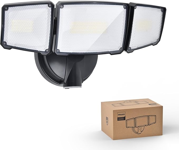 Philips 72W 7400LM LED Flood Lights Outdoor Dusk to Dawn Aluminum Security Lights 3 Adjustable Heads Wall Mount 5000K Daylight Waterproof for Yard Garage