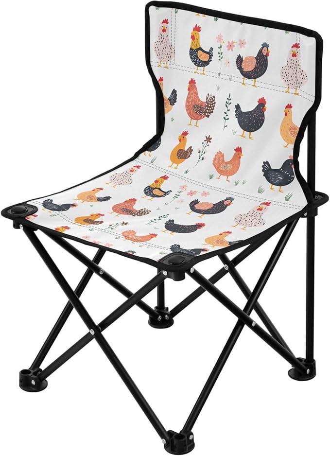 Cartoon Chicken Foldable Camp Chairs Ultra-Lightweight Beach Chairs for Adults Carry Bag Included for Camp