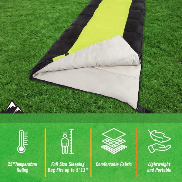 Sleeping Bag - 3 Season Warm and Cool Weather Sleeping Bags for Adults Teens and Kids - Lightweight Compact Spring Summer Fall Camping Sleeping Bag - Camping Essentials by Wakeman