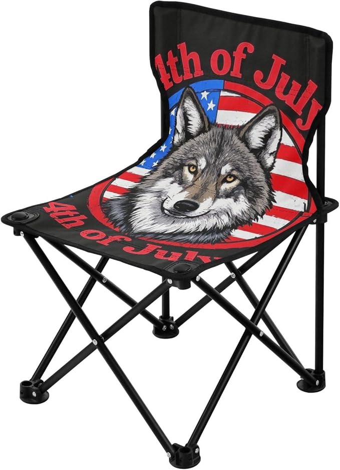 4th of July Independence Day Brown Wolf Compact Portable Chairs for Adults Ultra Lightweight Youth Camping Chair Carry Bag Included Hiking Chairs Backpacking Ultralight for Lawn Indoor