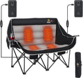 Nice C Heated Camping Chair with Battery Outdoor Heated Folding Chairs Double Padded Camping Chair for Adults Camping Couch with Cooler Bag 2 Power Banks Included (Black&ampGrey)